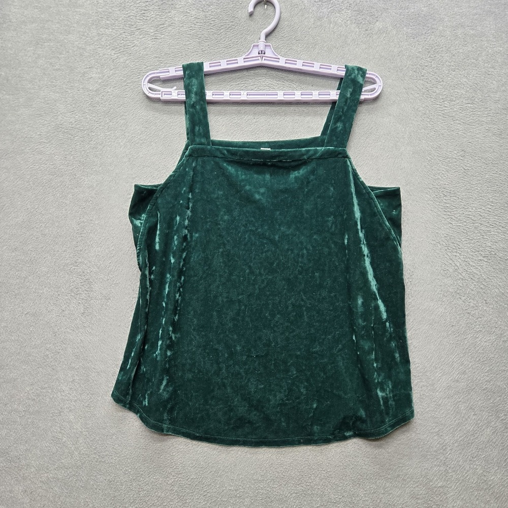 J‎ Jill Women Tank Top M Petite Green Boxwood Crushed Velvet Whimsygoth Fairy